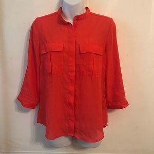 H&M Chiffon Red 3/4 Sleeve Button Up Blouse